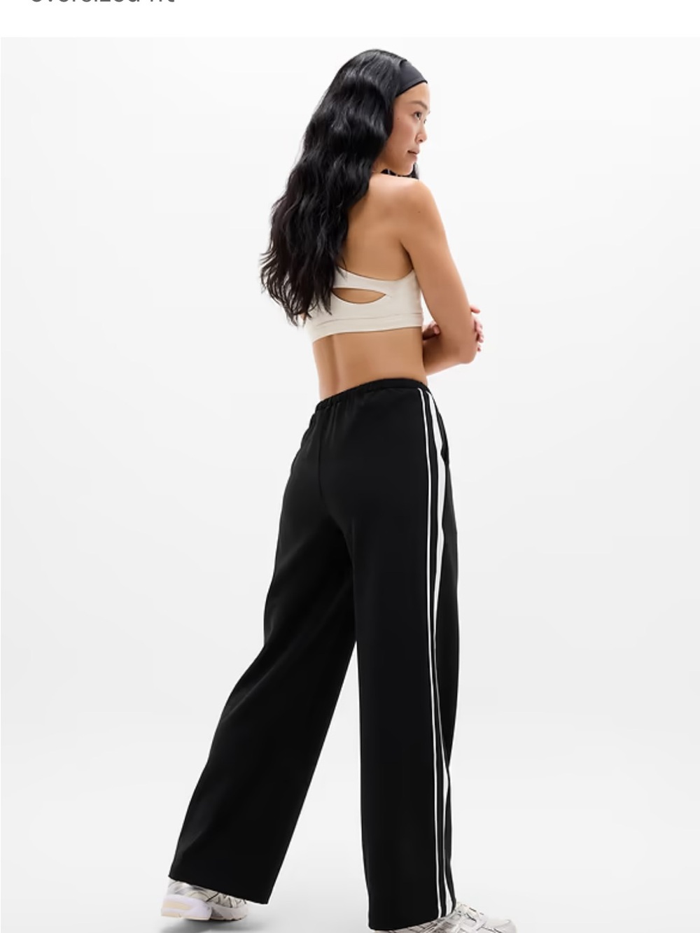 Athleta Black Wide-Leg Track Pants with White Side Stripes